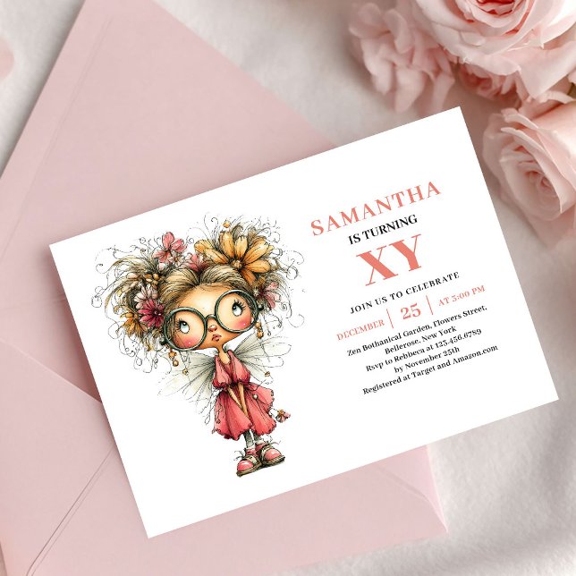 Convite de aniversário da menina fada etérea rosa (Ethereal Fairy Girl Birthday Pink Blush invitation)