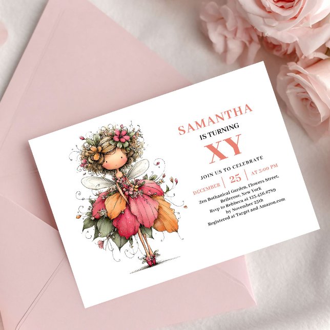 Convite de aniversário da menina fada maravilhosa  (Wonder Fairy Girl Birthday Blush Pink invitation)