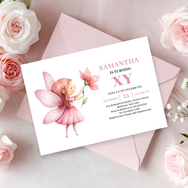 Convite de aniversário da menina fada rosa mágica  (Magical Pink Fairy Girl Birthday Cute invitation)
