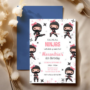 Convite de Aniversário da Menina Ninja Rosa