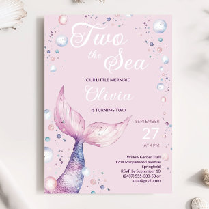 Convite de Aniversário da Menina Sereia Rosa Dois 