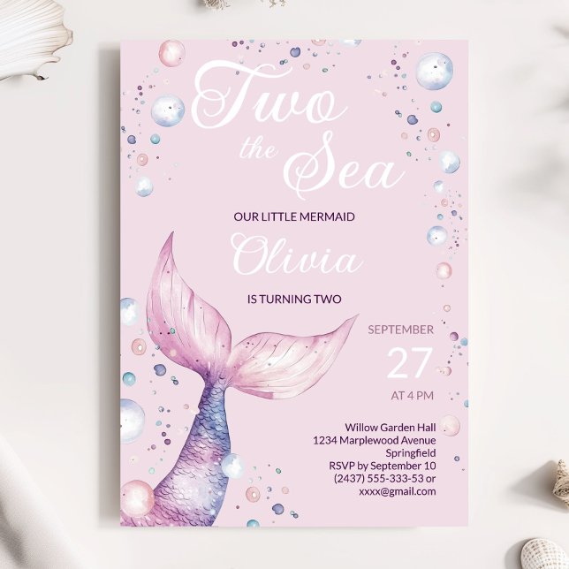 Convite de Aniversário da Menina Sereia Rosa Dois  (Criador carregado)