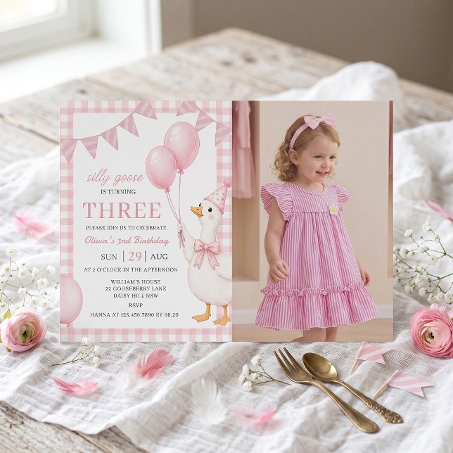 Convite de Aniversário da Menina Silly Goose Rosa  (Criador carregado)