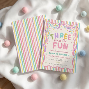 Convite de Aniversário da Menina Três Vezes o Fun