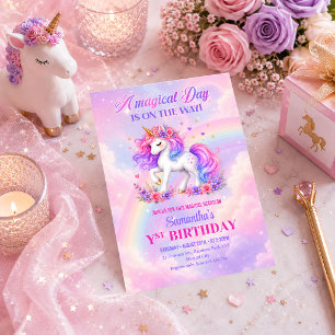 Convite de Aniversário da Menina Unicórnio Arco-Ír