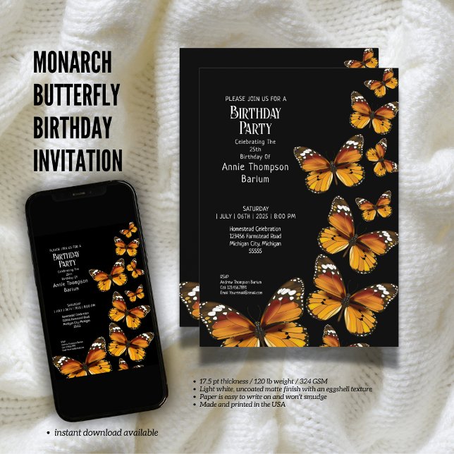 Convite de aniversário da Monarca Borterfly (The Butterfly Studio
Monarch Butterfly Birthday Invitation)