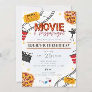 Convite de aniversário da Noite de Filme e Pizza