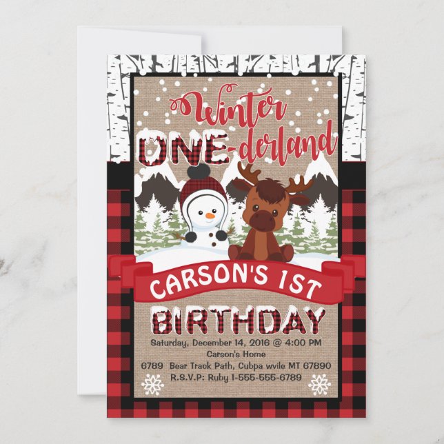 Convite de aniversário da Onderland de inverno (Frente)