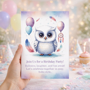 Convite de Aniversário da Pequena Coruja Snowy Boh
