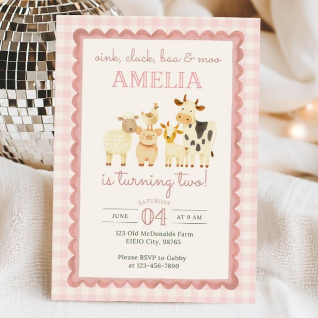 Convite de Aniversário da Pink Farm | Menina da Fa (Criador carregado)