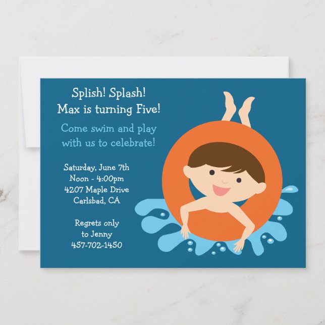 Convite de aniversário da Piscina (Frente)