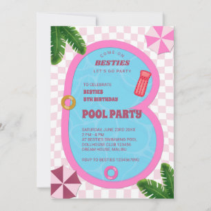 Convite de aniversário da Piscina da Boneca Retroa