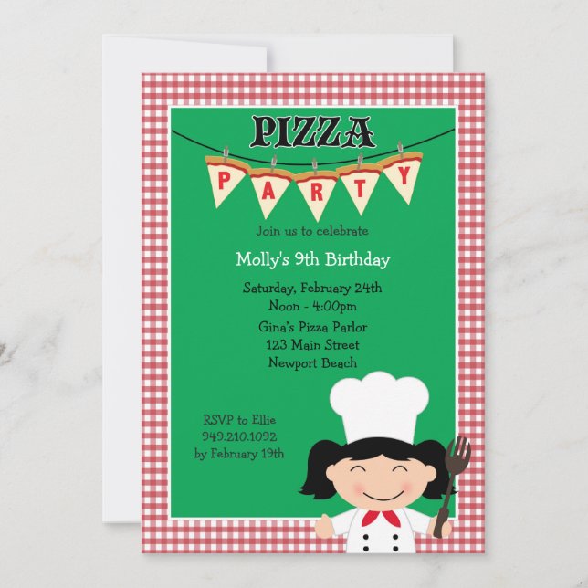 Convite de Aniversário da Pizza Party para Menina (Frente)