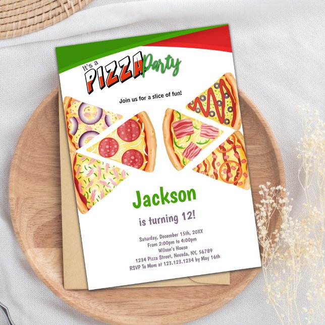 Convite de Aniversário da Pizza Slice (Slices Pizza Birthday Invitations)