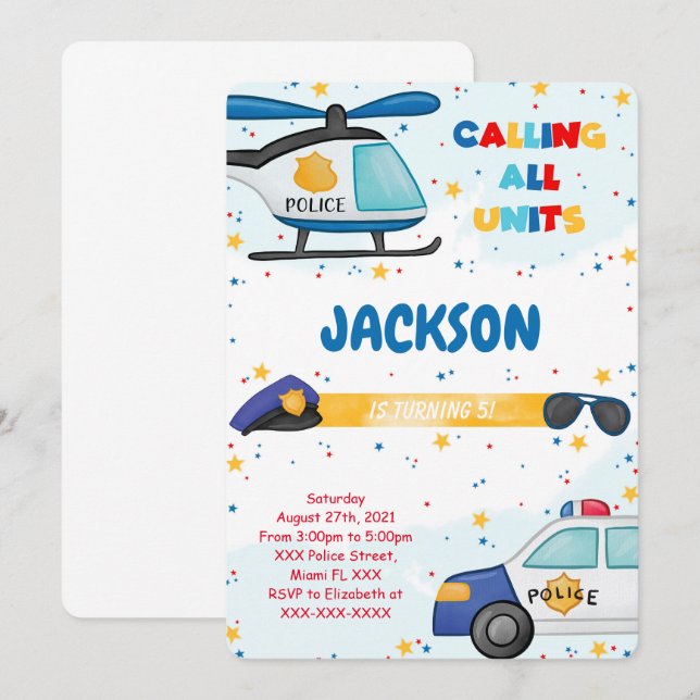 Convite de Aniversário da Polícia Editável (Frente/Verso)