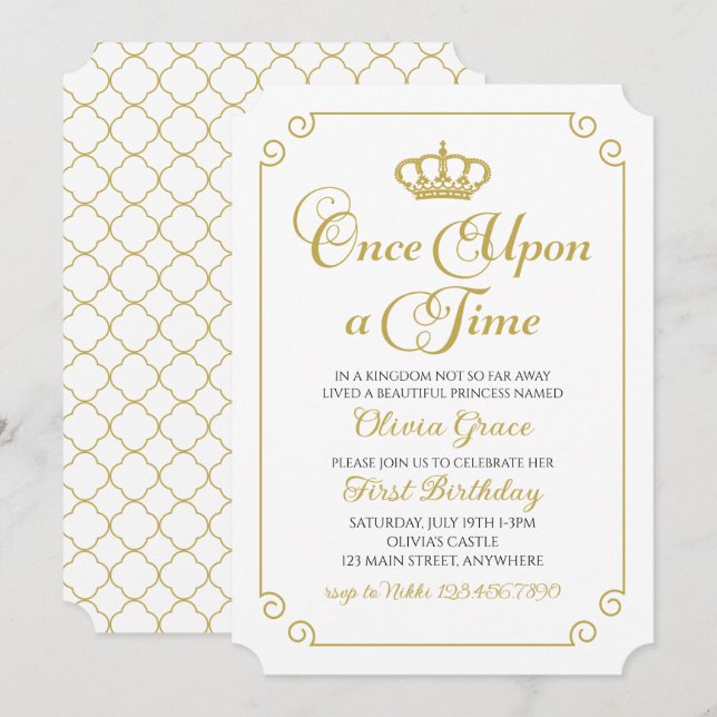 Convite de Aniversário da Princesa Dourada Era Uma (Frente/Verso)
