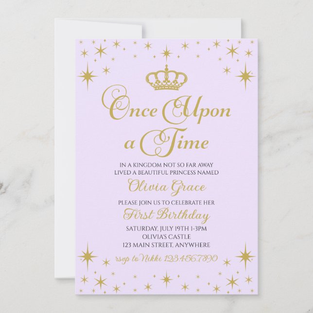 Convite de Aniversário da Princesa Dourada Era Uma (Frente)
