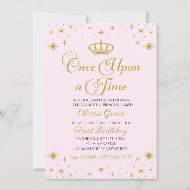 Convite de Aniversário da Princesa Dourada Era Uma (Frente)