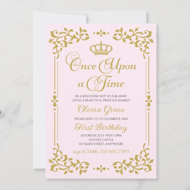 Convite de Aniversário da Princesa Dourada Era Uma (Frente)