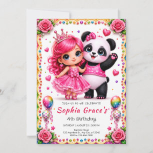 Convite de Aniversário da Princesa e Panda Rosa Do