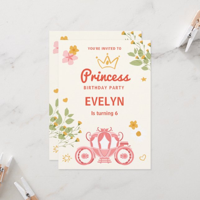 Convite de Aniversário da Princesa Floral Conto de (Frente/Verso In Situ)