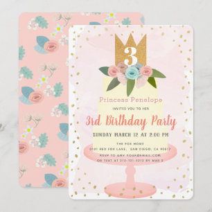 Convite de Aniversário da Princesa Floral Rosa