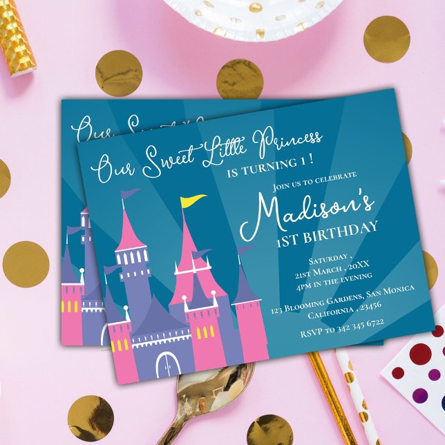 Convite de aniversário da Princesa Negra Azul (Blue Pink Sweet Princess Birthday Party Invitation Postcard)