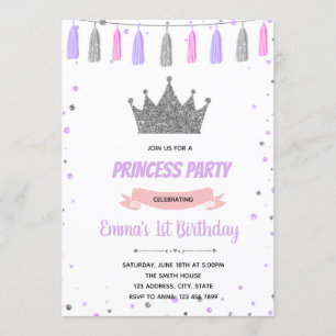 Convite de aniversário da princesa prateada roxa