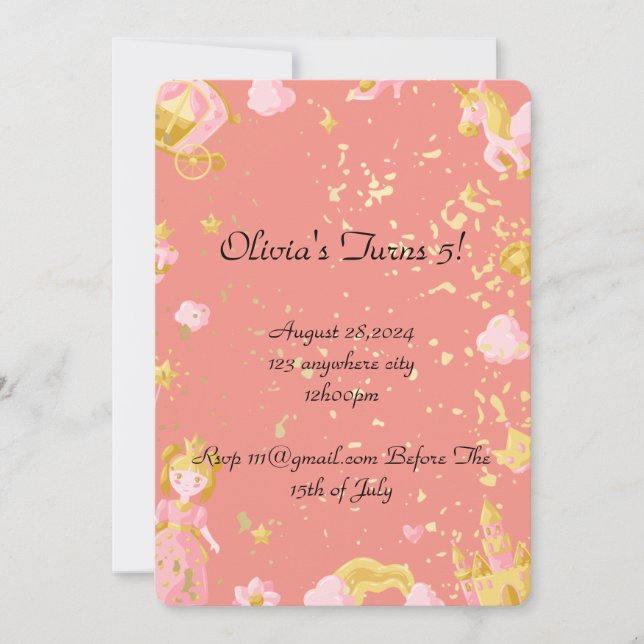 convite de aniversário da princesa rosa (Frente)