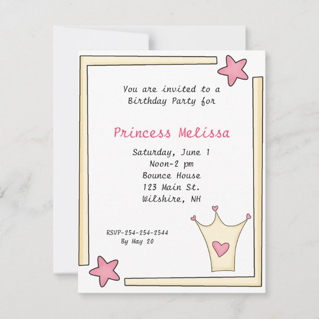 Convite de Aniversário da Princesa Rosa Bonito (Frente)