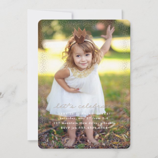 Convite de Aniversário da Princesa Rosa Confetti (Frente)