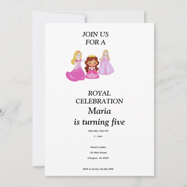 Convite de aniversário da princesa Rosa & Dourado (Frente)
