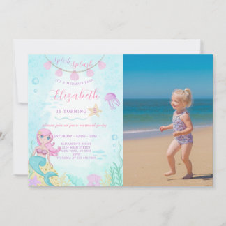 Convite de Aniversário da Princesa Sereia com Foto