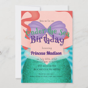 Convite de Aniversário da Princesa Sereia Debaixo