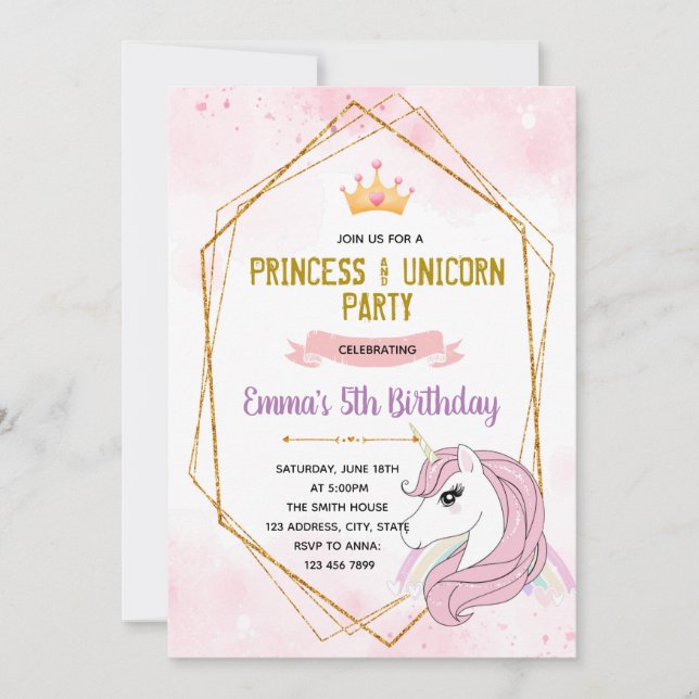 Convite de aniversário da Princesa Unicórica (Frente)