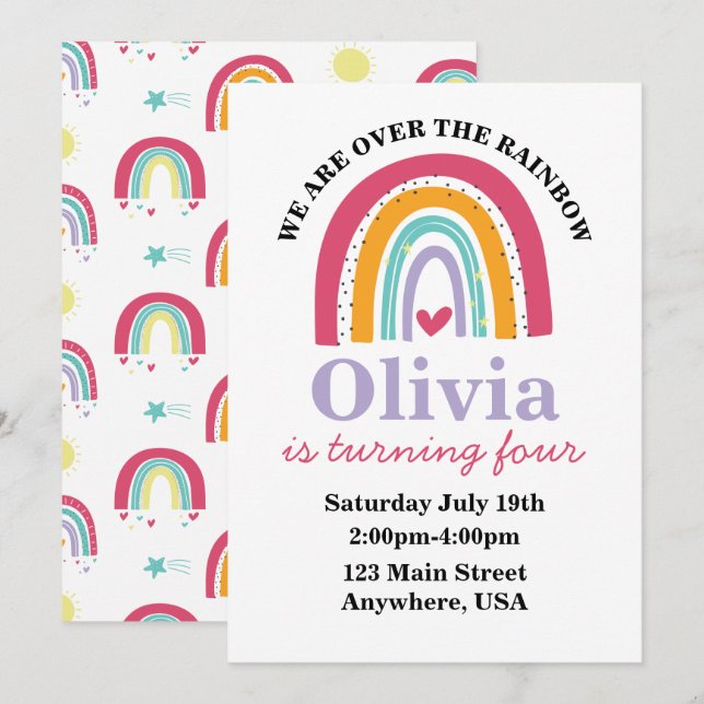 convite de aniversário da Rainbow Bright  (Frente/Verso)