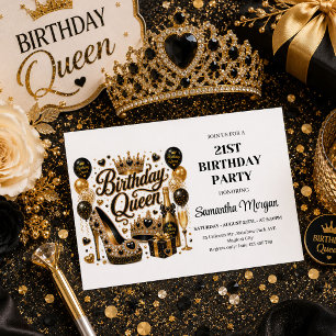 Convite de Aniversário da Rainha com Brilho Dourad