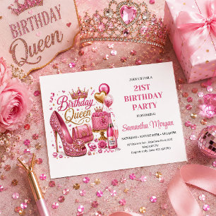 Convite de Aniversário da Rainha Confete Dourado R