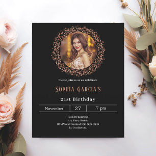 Convite de aniversário da rosa de foto dourada pre