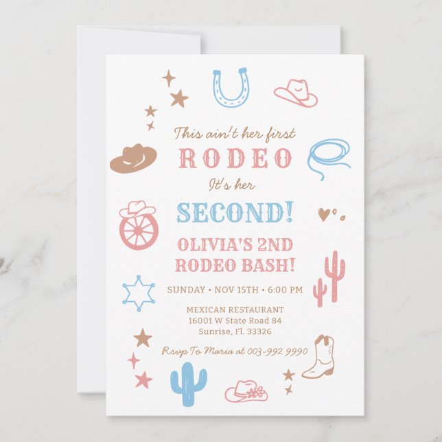 Convite de Aniversário da Segunda Rodeio Menina Oc (Frente)