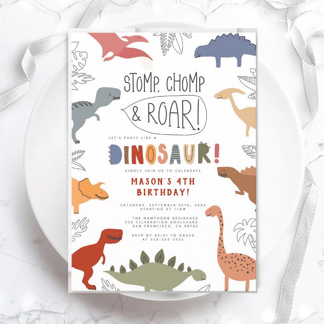 Convite de Aniversário da Selva dos Dinossauros T- (Criador carregado)