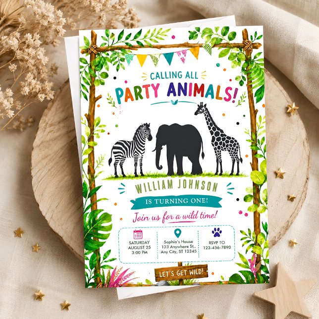 Convite de Aniversário da Selva Tropical com Anima (Criador carregado)