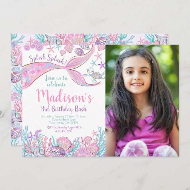 Convite de Aniversário da Sereia (Frente/Verso)