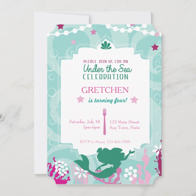 Convite de aniversário da sereia (Frente)