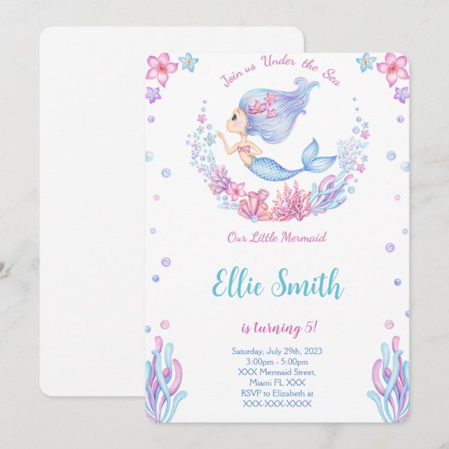 Convite de Aniversário da Sereia (Frente/Verso)