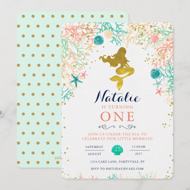 Convite de Aniversário da Sereia (Frente/Verso)