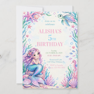 Convite de Aniversário da Sereia Aquarela Pastel D