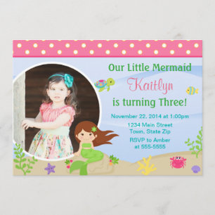 Convite de aniversário da Sereia Brunette Foto 5x7