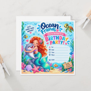 Convite de Aniversário da Sereia e Golfinho Amigos
