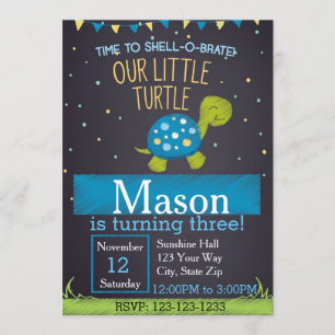 Convite de Aniversário da Tartaruga (azul)